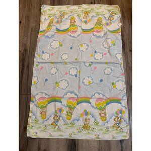 Vintage Toddle Time Receiving Blanket 25" X 36" Bear Balloon Rainbow Design 100%